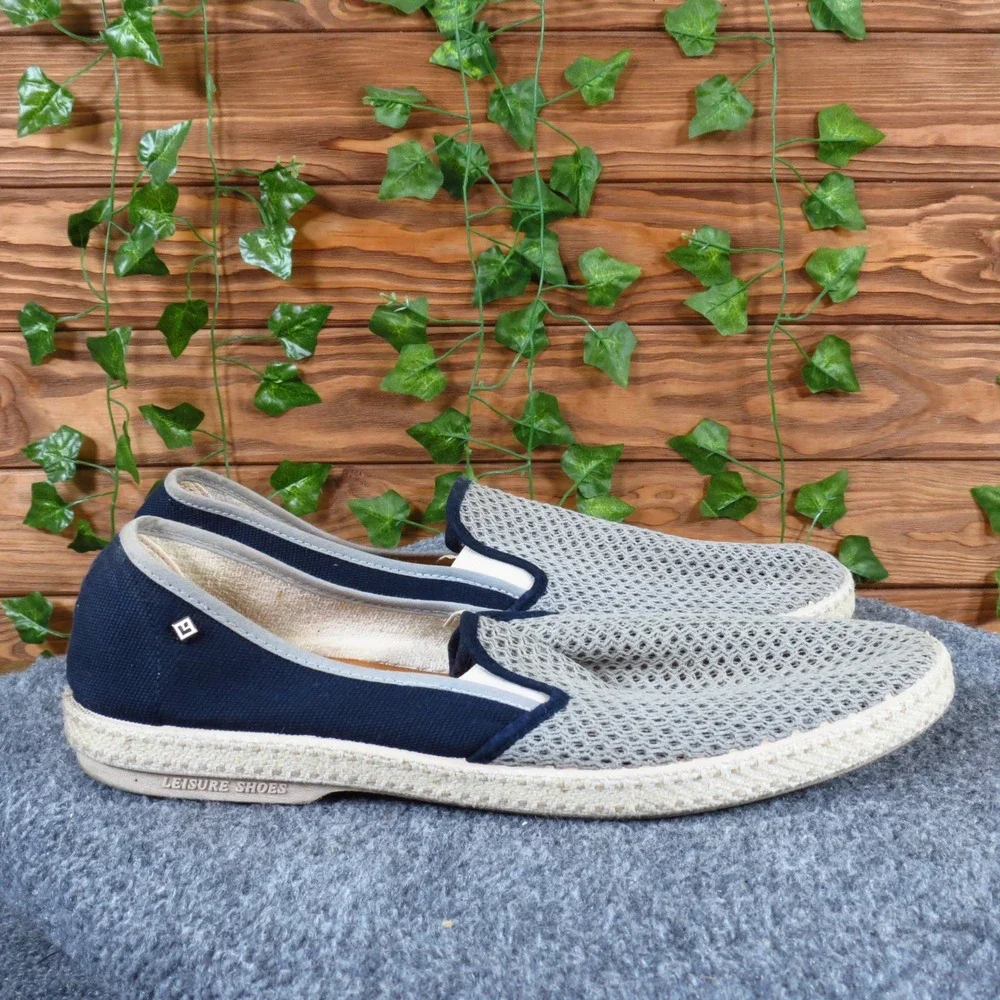 Rivieras Leisure Shoes Mens Slip On Loafers Size 45 Casual Summer Navy Gray Mesh